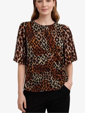 Kobi Halperin Mara Silk Blend Blouse in Sienna Leopard Print Women’s Size XS
